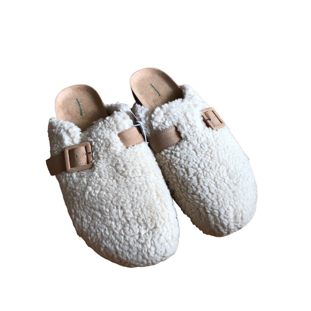 J. Crew Sherpa Buckle Clog Slippers in Dusty Ivory Size 12-M  New!